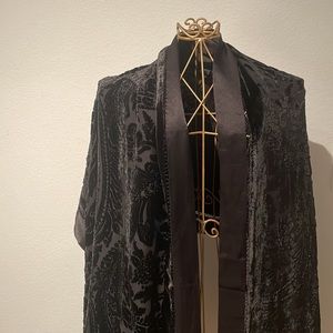 Lord&Taylor Shawl/Wrap Formal Black Silk & Velvet Beaded Size 22.5x76”